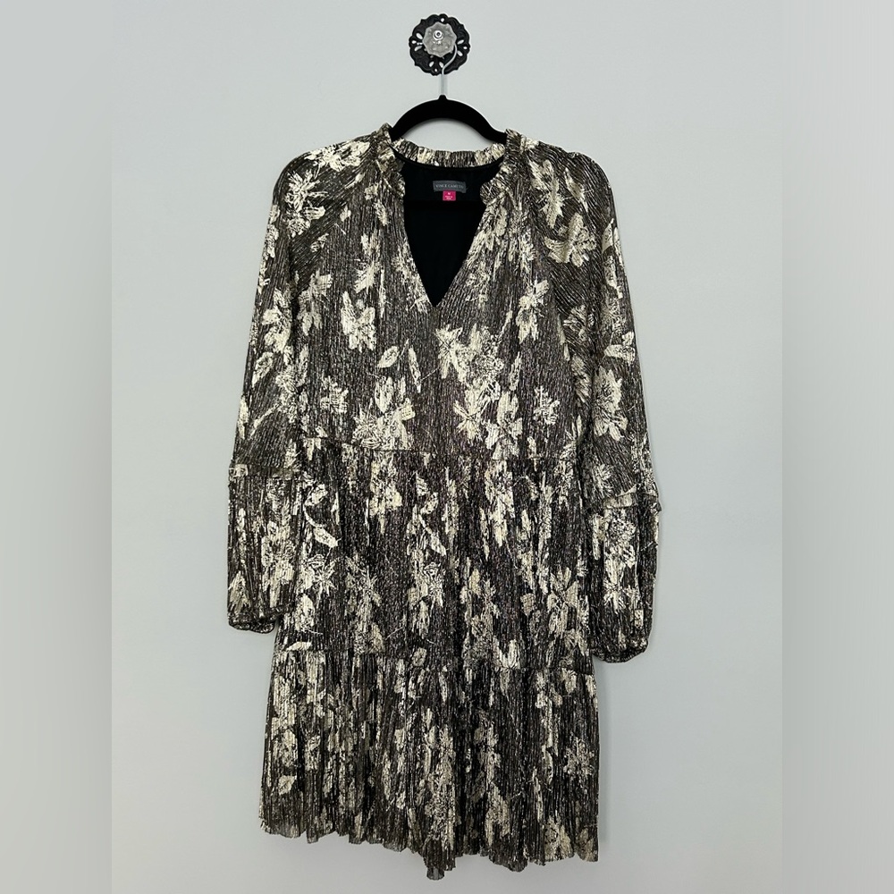 Vince Camuto, gold holiday dress